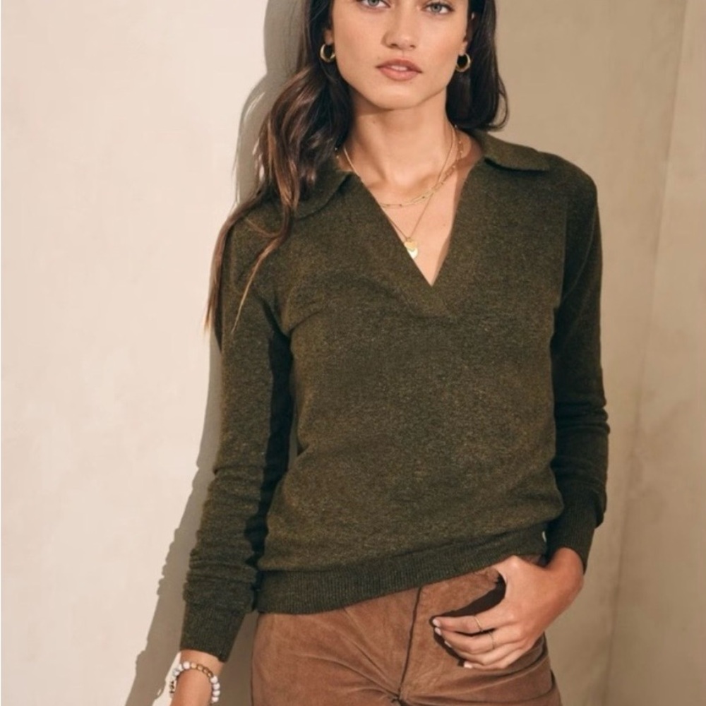 Faherty Olive V-Neck Women's Sweater